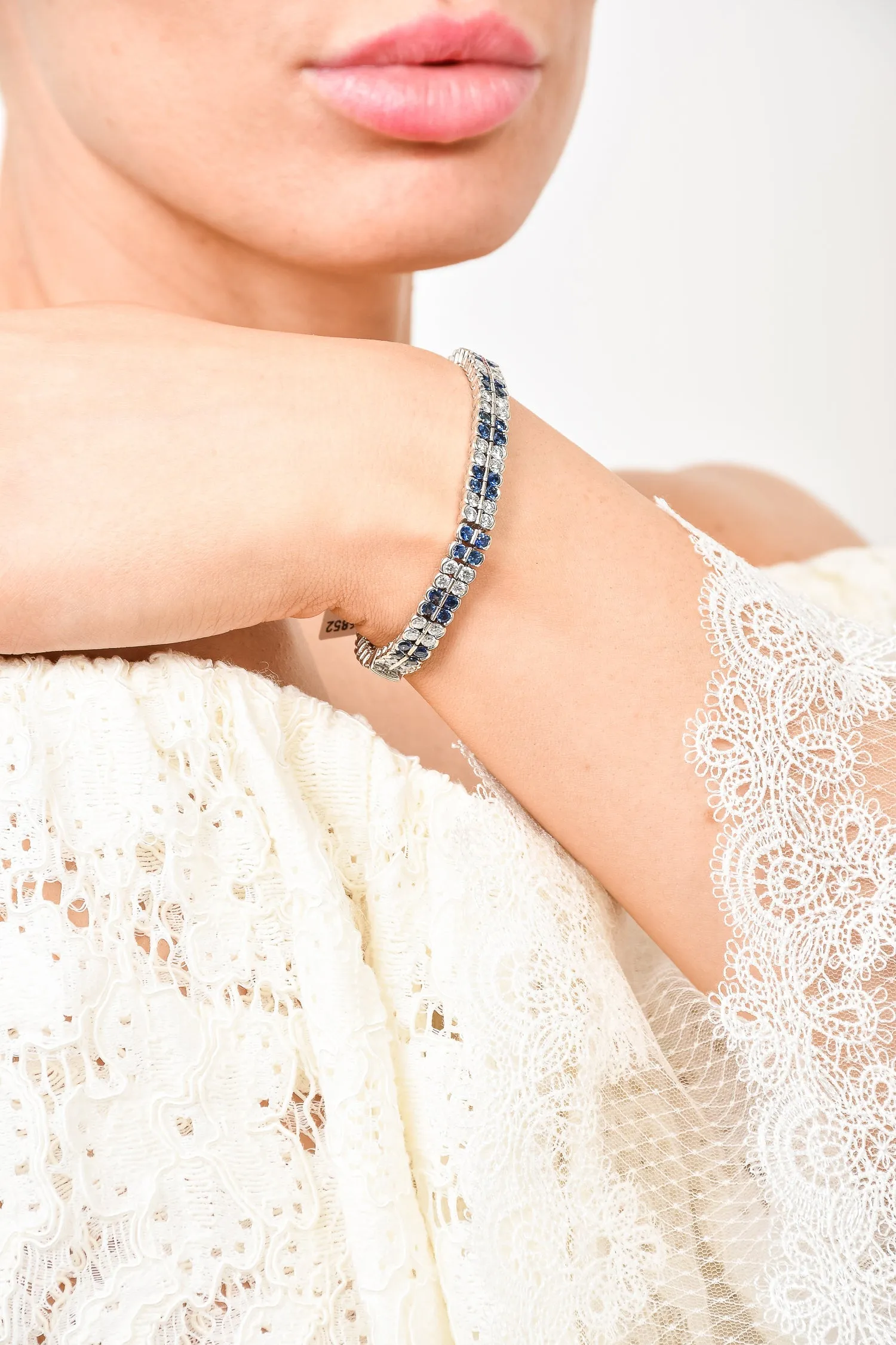18K White Gold Sapphire & Diamond Double Row Tennis Bracelet