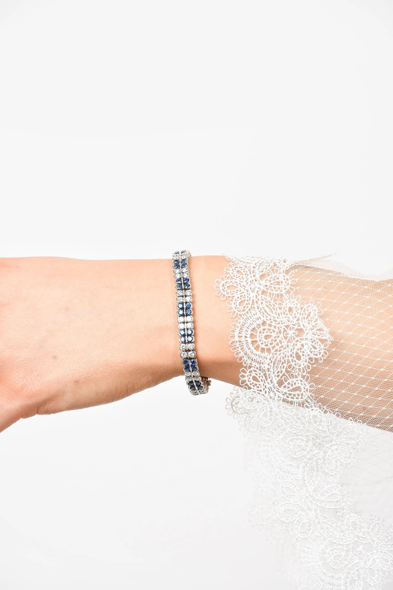 18K White Gold Sapphire & Diamond Double Row Tennis Bracelet