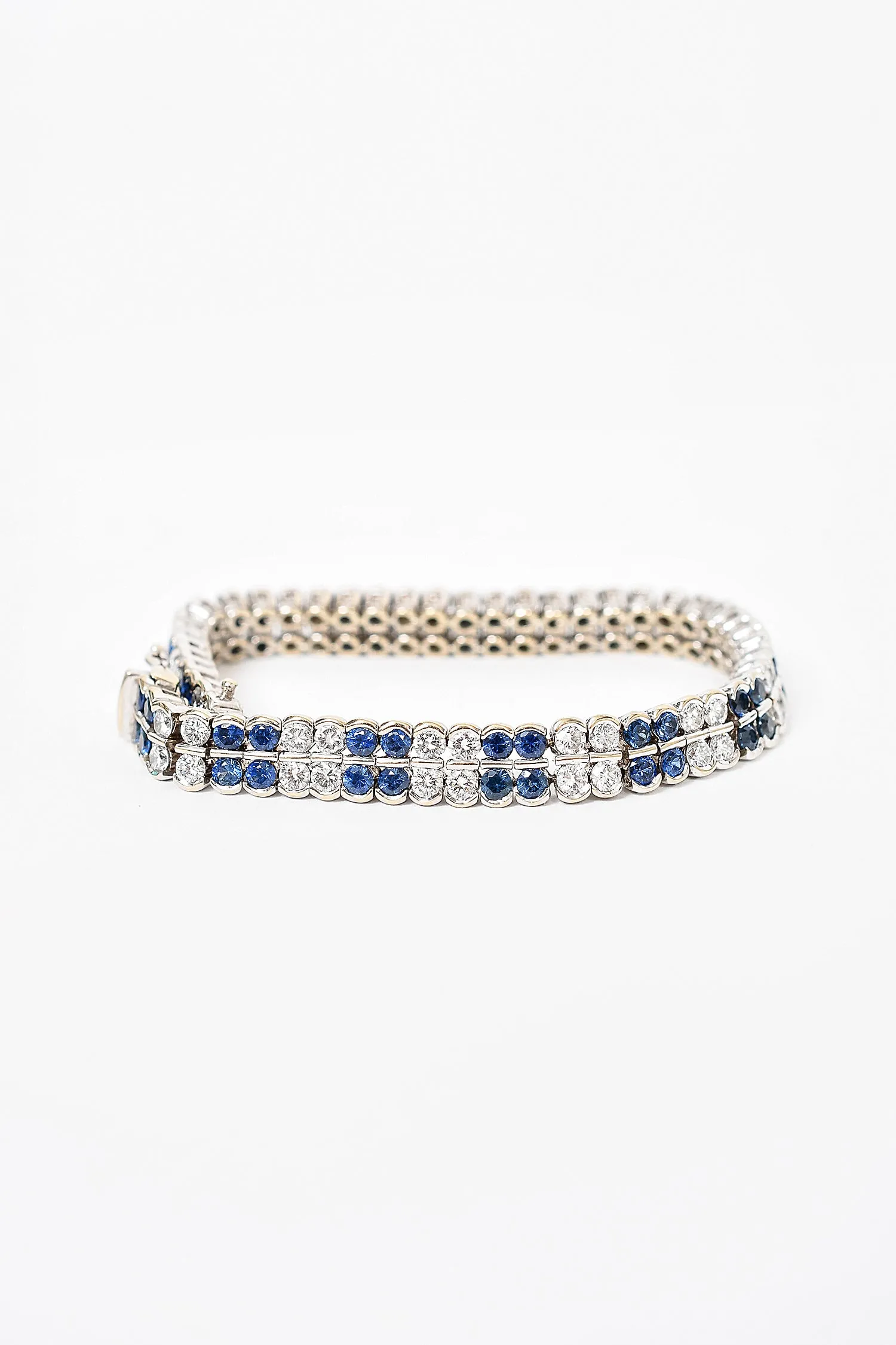 18K White Gold Sapphire & Diamond Double Row Tennis Bracelet