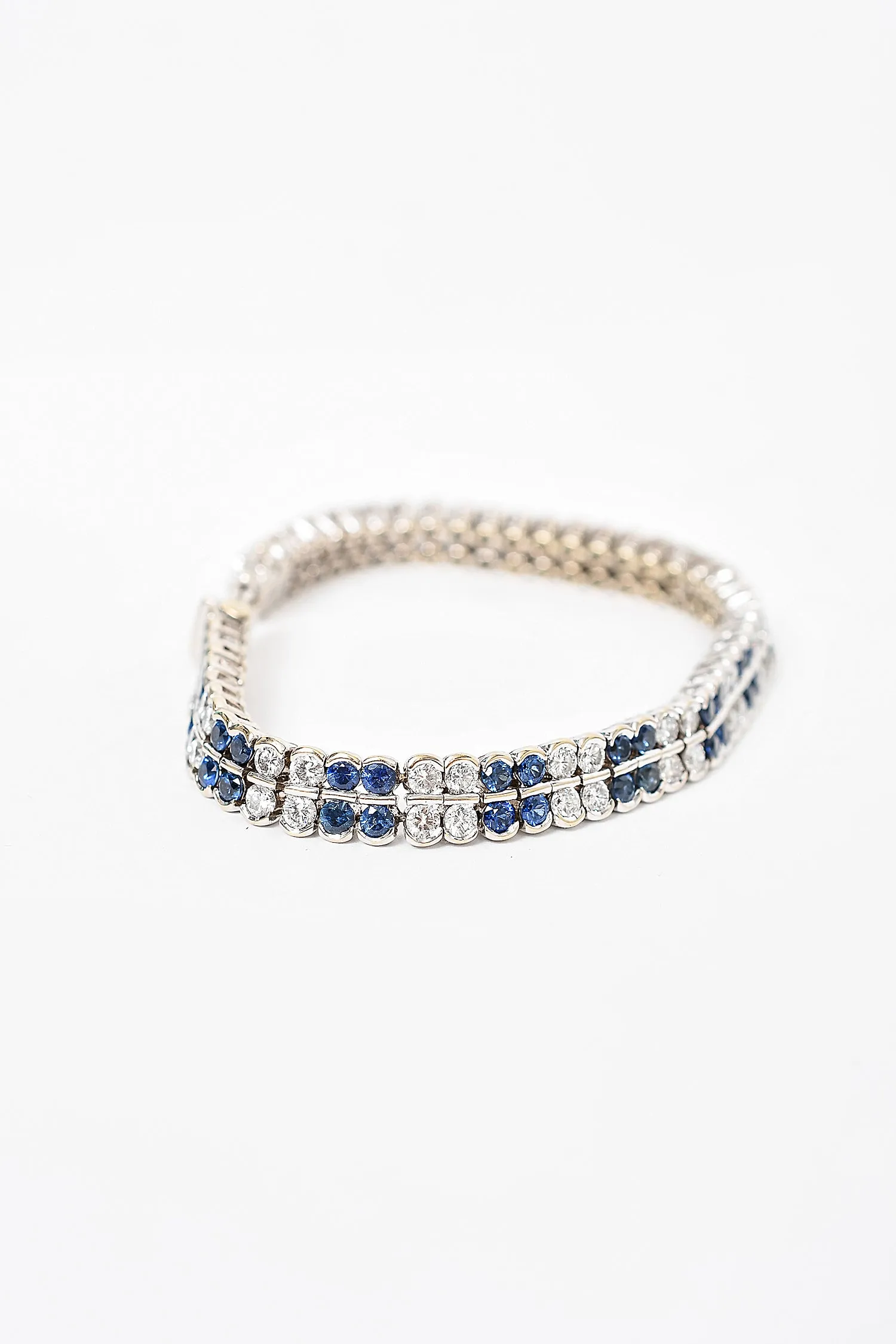 18K White Gold Sapphire & Diamond Double Row Tennis Bracelet