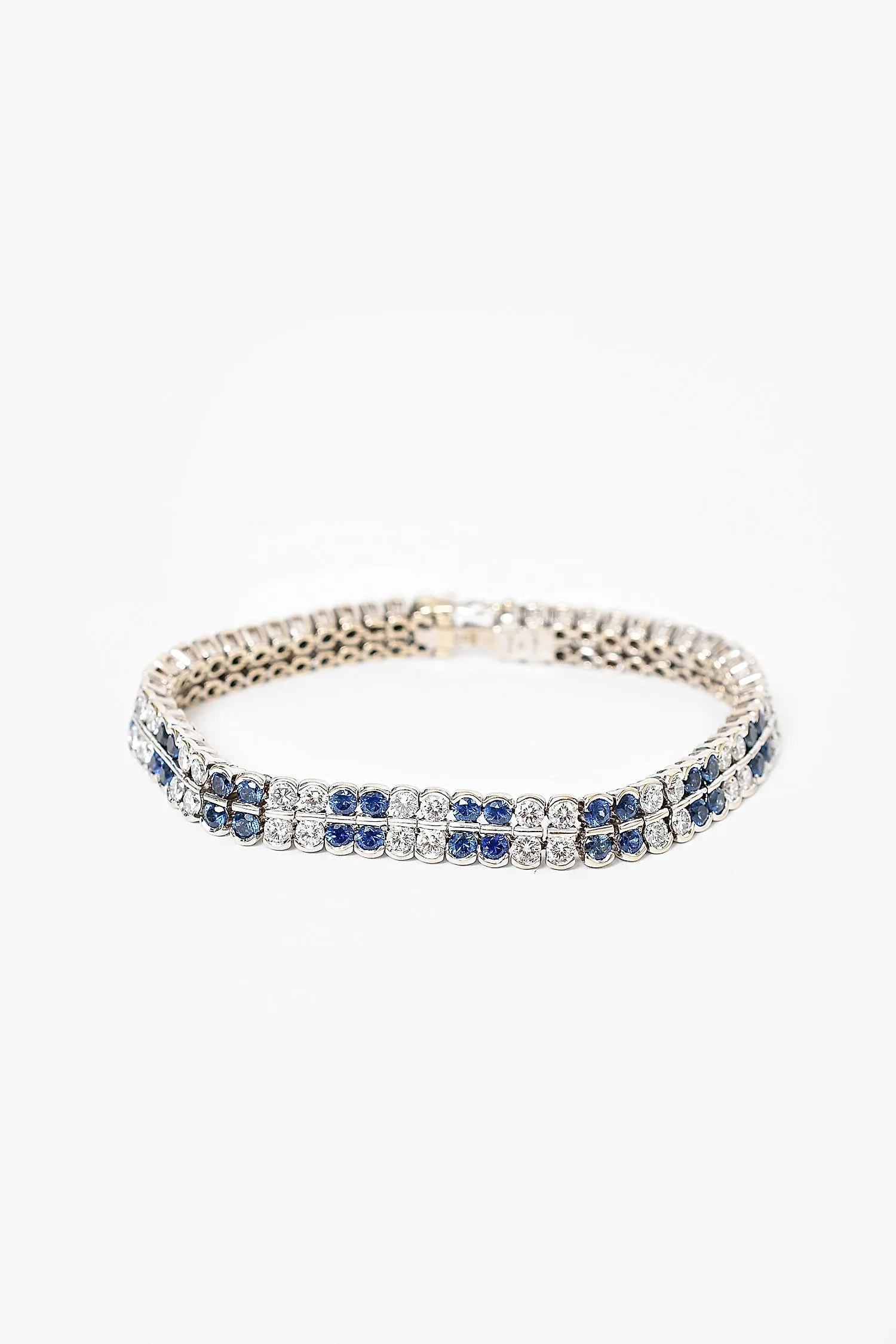 18K White Gold Sapphire & Diamond Double Row Tennis Bracelet
