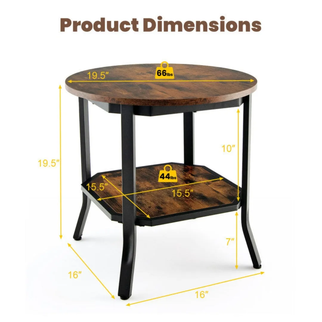 2-Tier Round End Table with Storage Shelf for Living Room