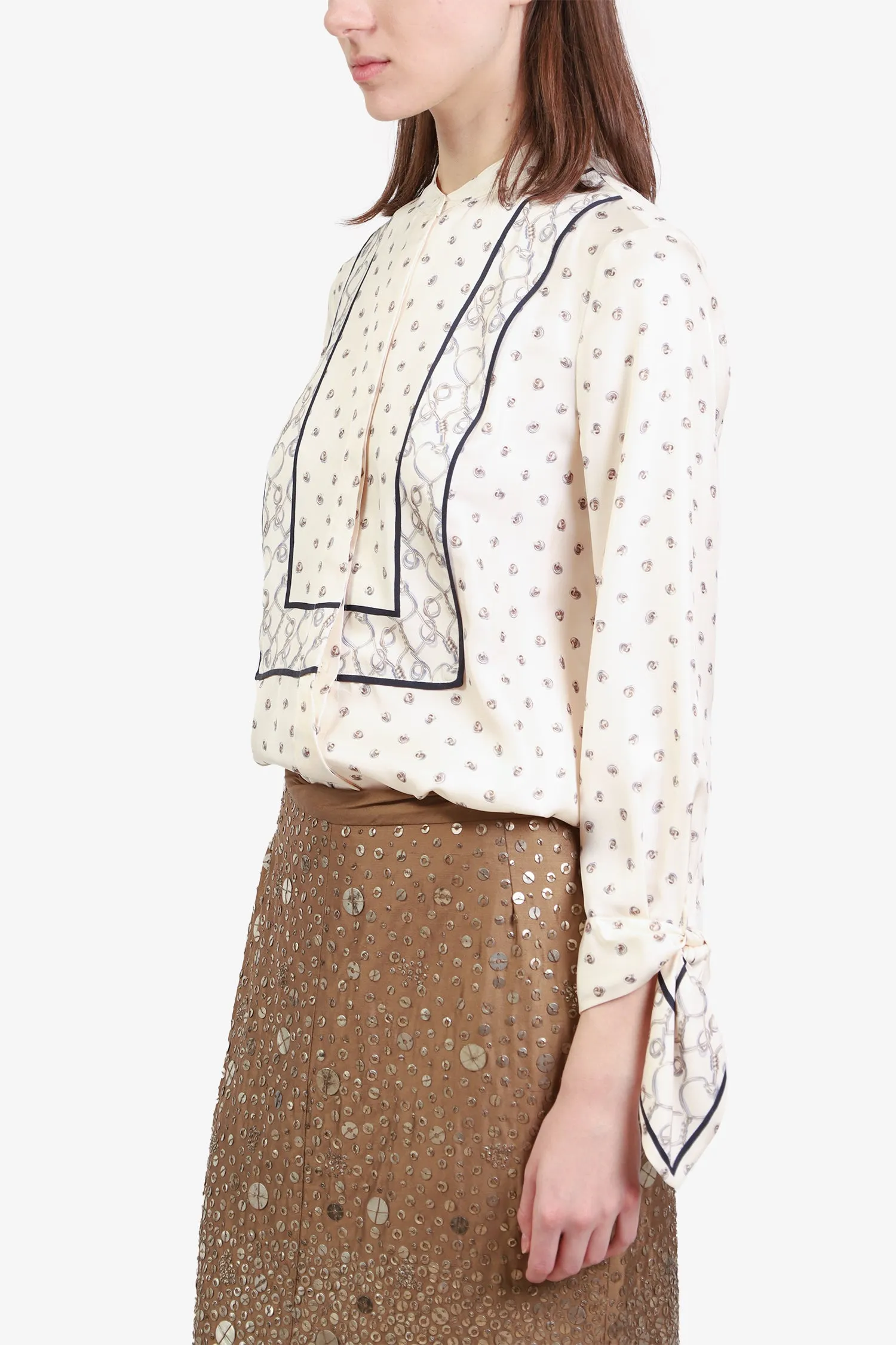 3.1 Phillip Lim Ivory Silk Patterned Button-Down Blouse Size 2