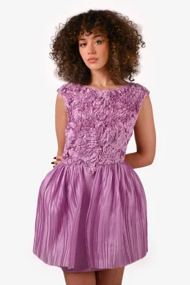 3.1 Phillip Lim Purple Peony Embellished Silk Pleated Mini Dress Size 2