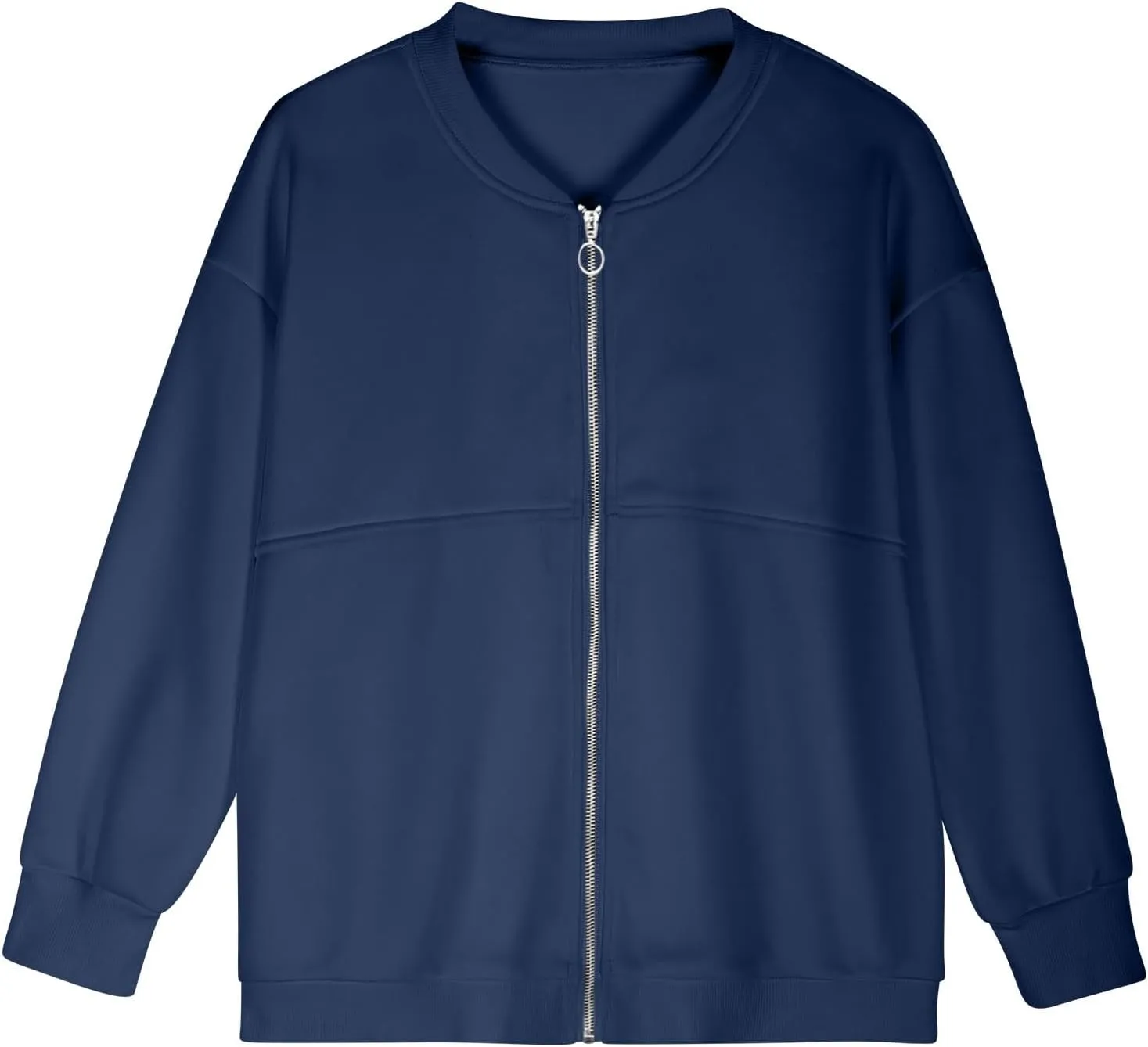 Akklian Women's Zip Up Sweatshirt Jacket No Hood Long Sleeve Casual Loose Outwear with Pockets 2024 Oversized Fashion Clothes