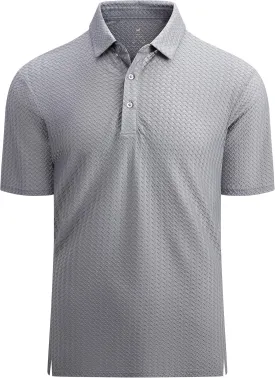Alex Vando Mens Bubble Jacquard Polo Shirt Super Stretch Short Sleeve Polo Shirts for Men