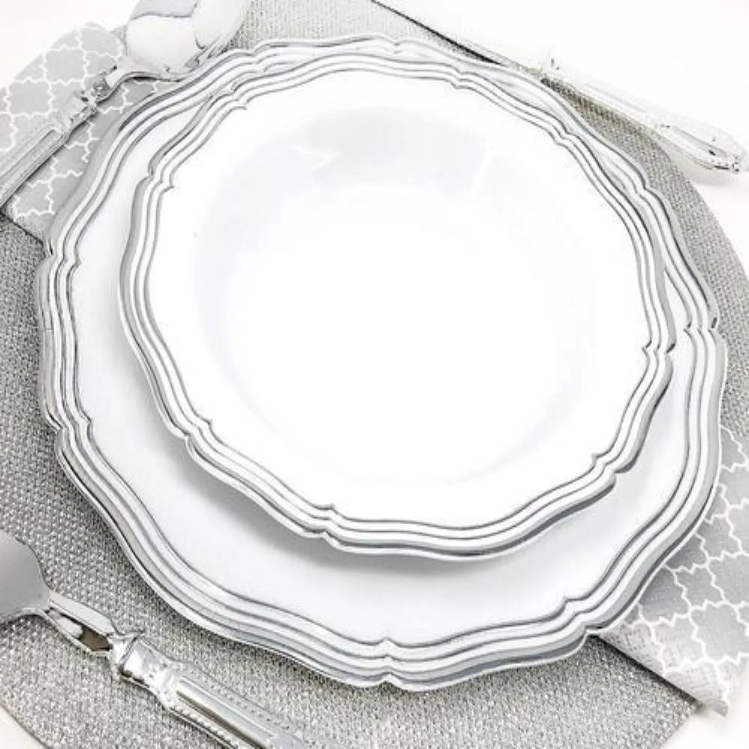 Aristocrat Collections Salad Plate White & Silver 7.5"
