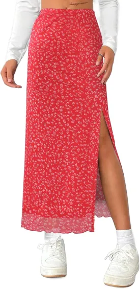 Avanova Women's Mesh Slit Split Long Skirts High Waisted Sexy Summer Maxi Skirts
