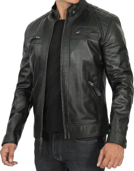 Blingsoul Leather Jacket Men - Quilted Cafe Racer Leather Jackets For Men