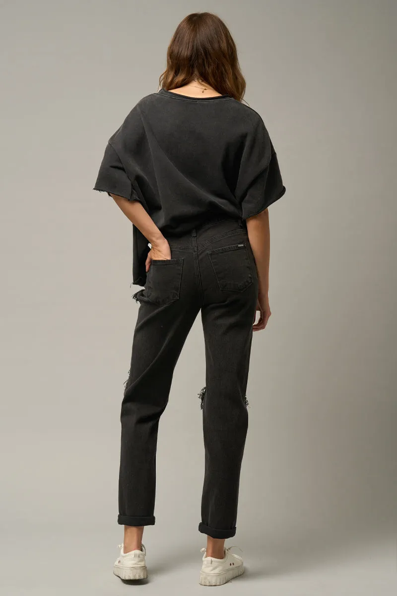 Bring it back High Rise Destroyed Black Jeans