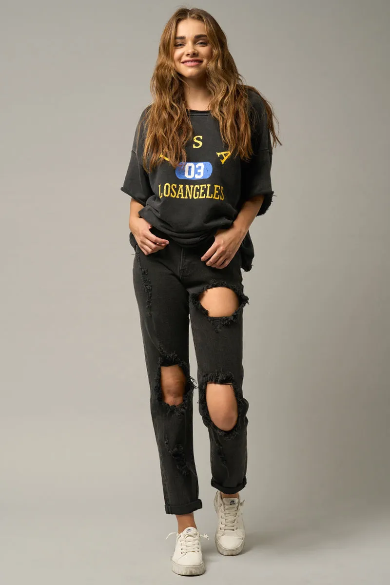 Bring it back High Rise Destroyed Black Jeans