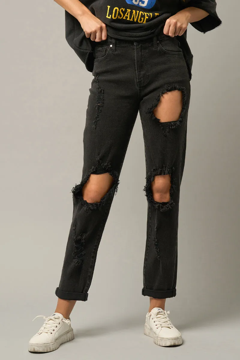Bring it back High Rise Destroyed Black Jeans