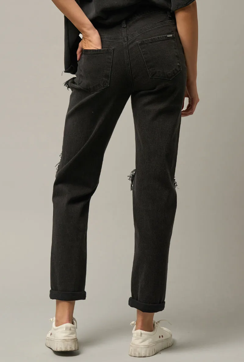 Bring it back High Rise Destroyed Black Jeans