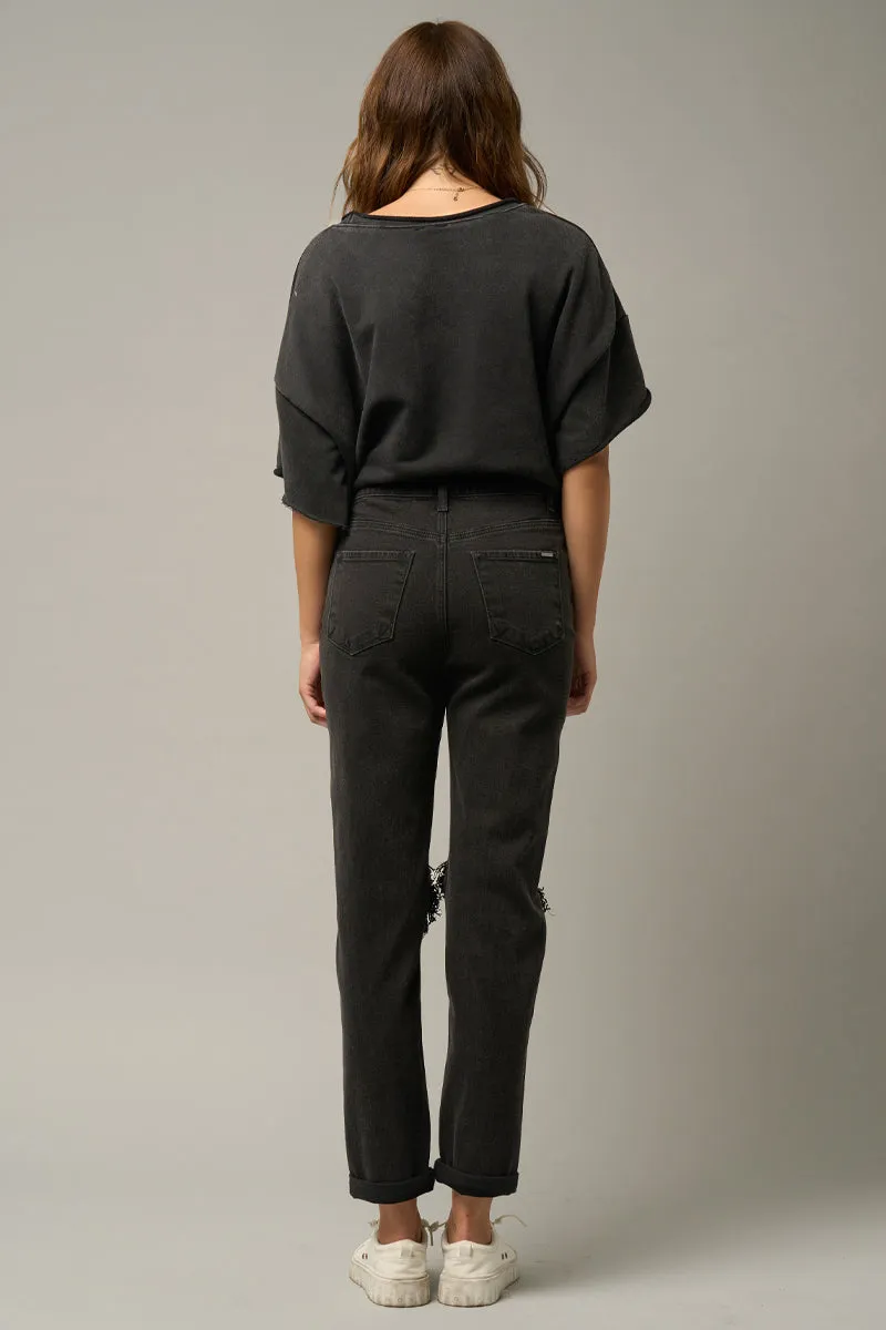 Bring it back High Rise Destroyed Black Jeans
