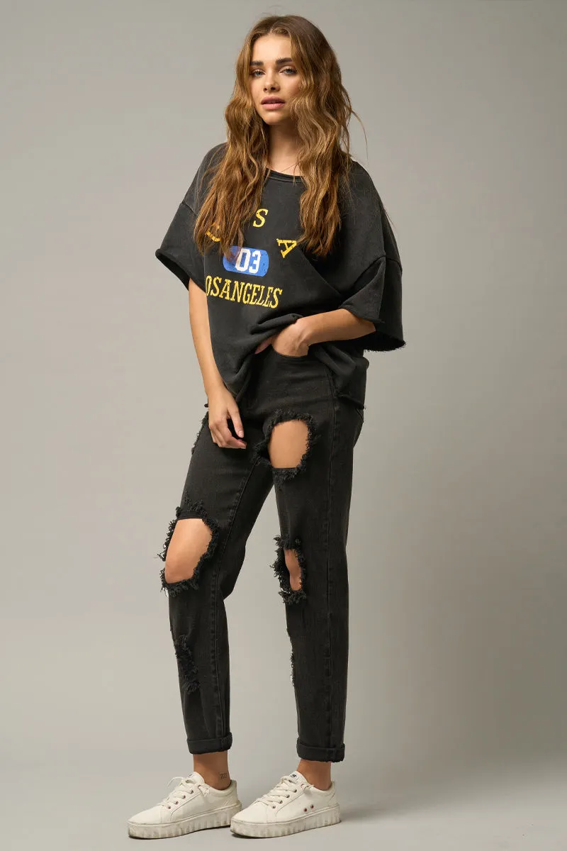 Bring it back High Rise Destroyed Black Jeans