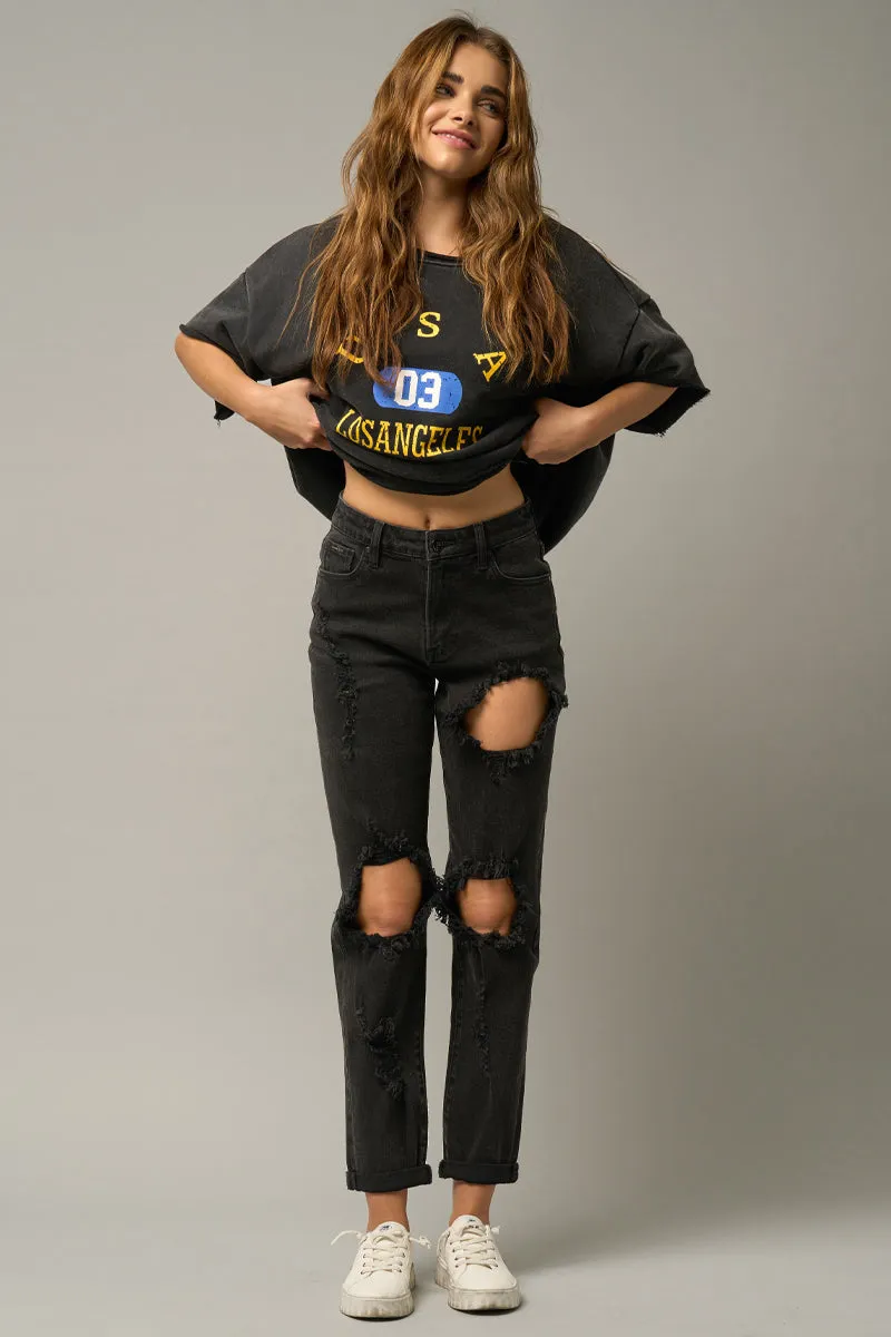Bring it back High Rise Destroyed Black Jeans
