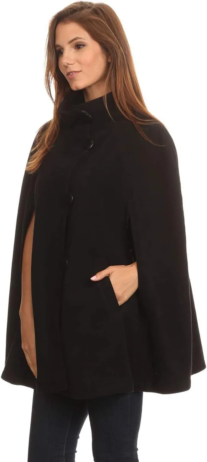 BYOS Womens Winter Stylish Oversized Solid Plaid Fleece Poncho Blanket Wrap Cape