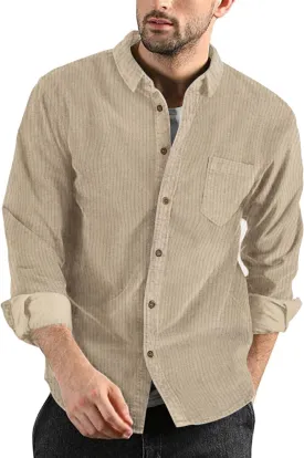 COOFANDY Men's Corduroy Shirt Casual Long Sleeve Button Down Lightweight Jacket Fall Textured Shacket