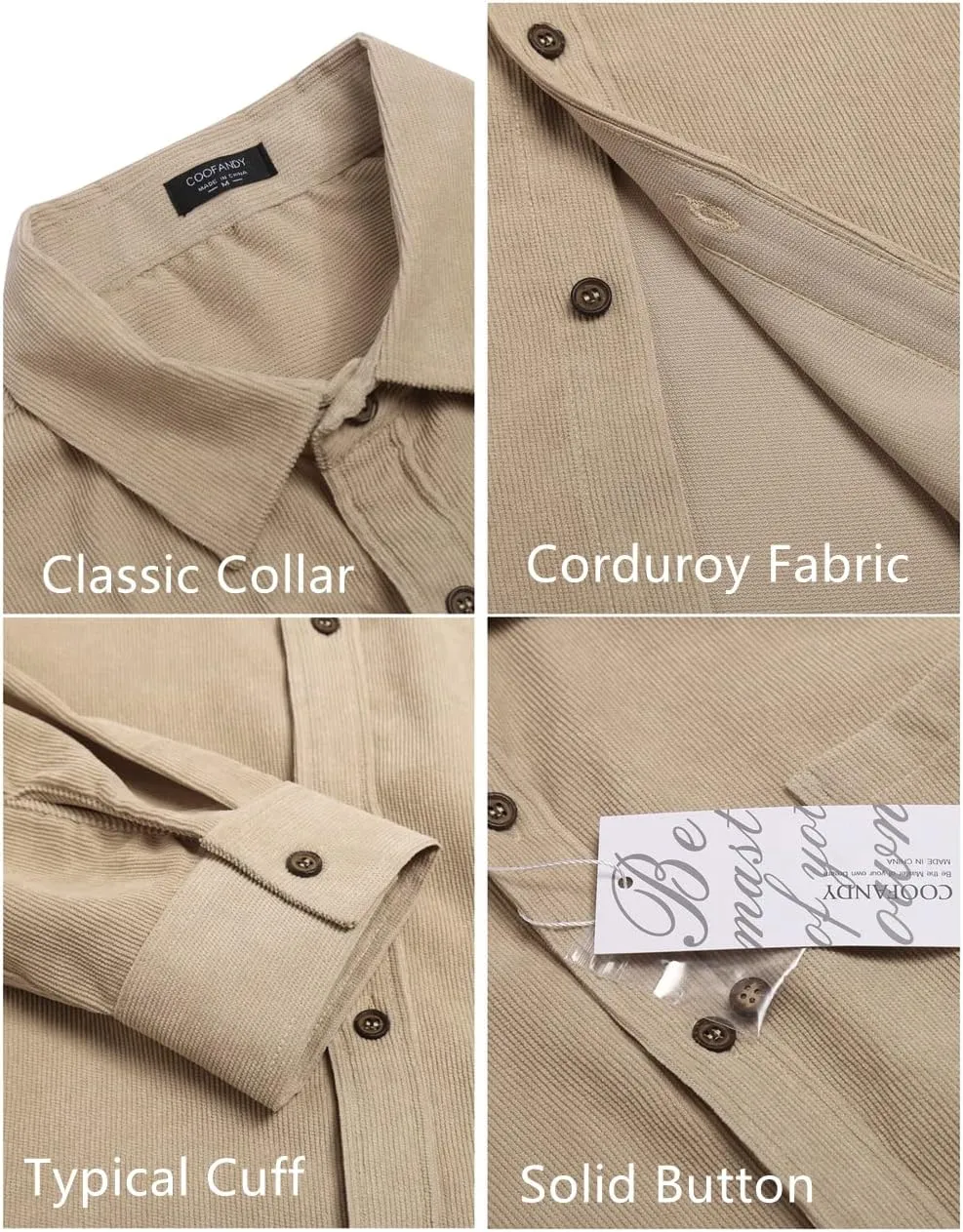 COOFANDY Men's Corduroy Shirt Casual Long Sleeve Button Down Lightweight Jacket Fall Textured Shacket