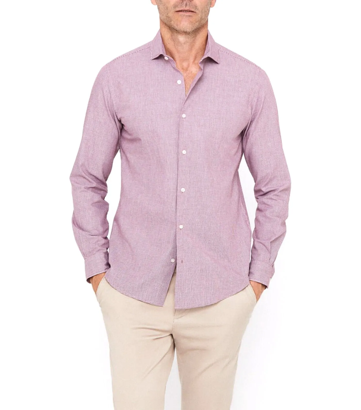Cotton Houndstooth Shirt Wine