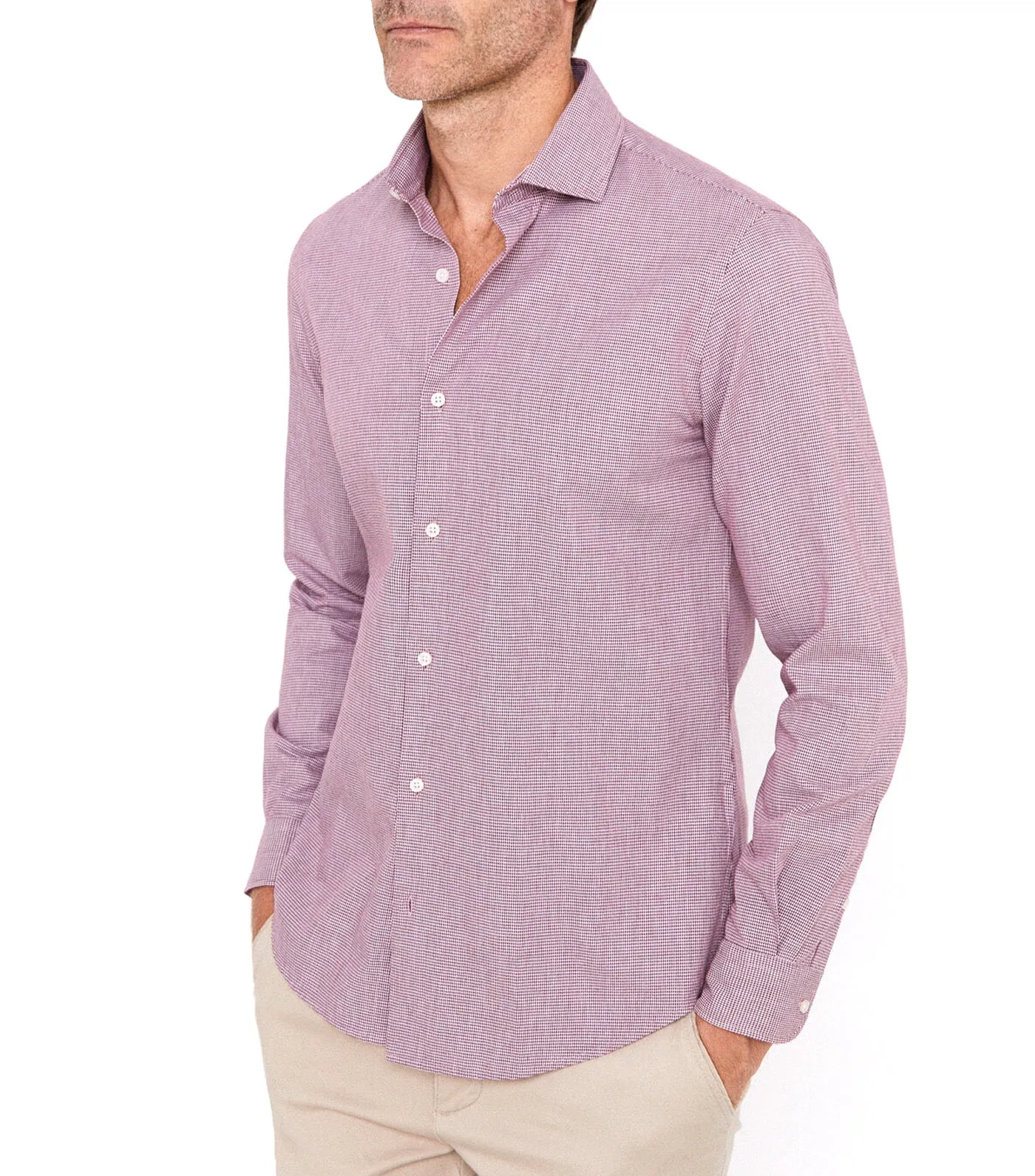 Cotton Houndstooth Shirt Wine