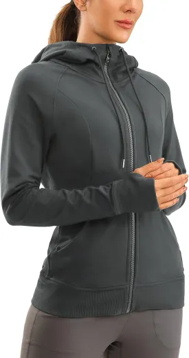 CRZ YOGA Women's Full Zip Hooded Sweatshirts Workout Sweat Jackets Slim Fit Running Track Hoodies with Thumbholes