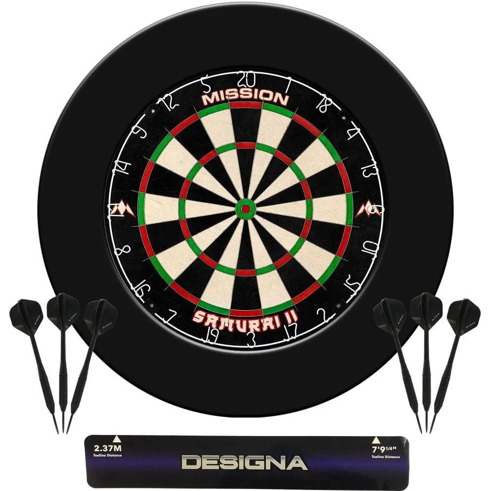 DARTSTORE – The Complete Kit : Pro Surround, Samurai II Dartboard, Throwline Oche, 6 Darts