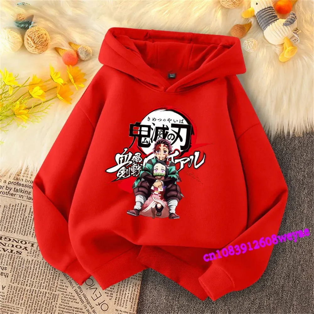 Demon Slayer Spring And Autumn Children Boys And Girls With Hoodie Sweater Top Cartoon Printing Children's Sportswear Coat Baby