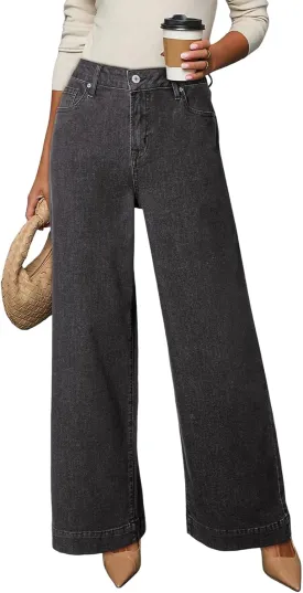 Dokotoo Women's Casual High Waisted Jeans Stretch Wide Leg Loose Denim Pants with Pockets