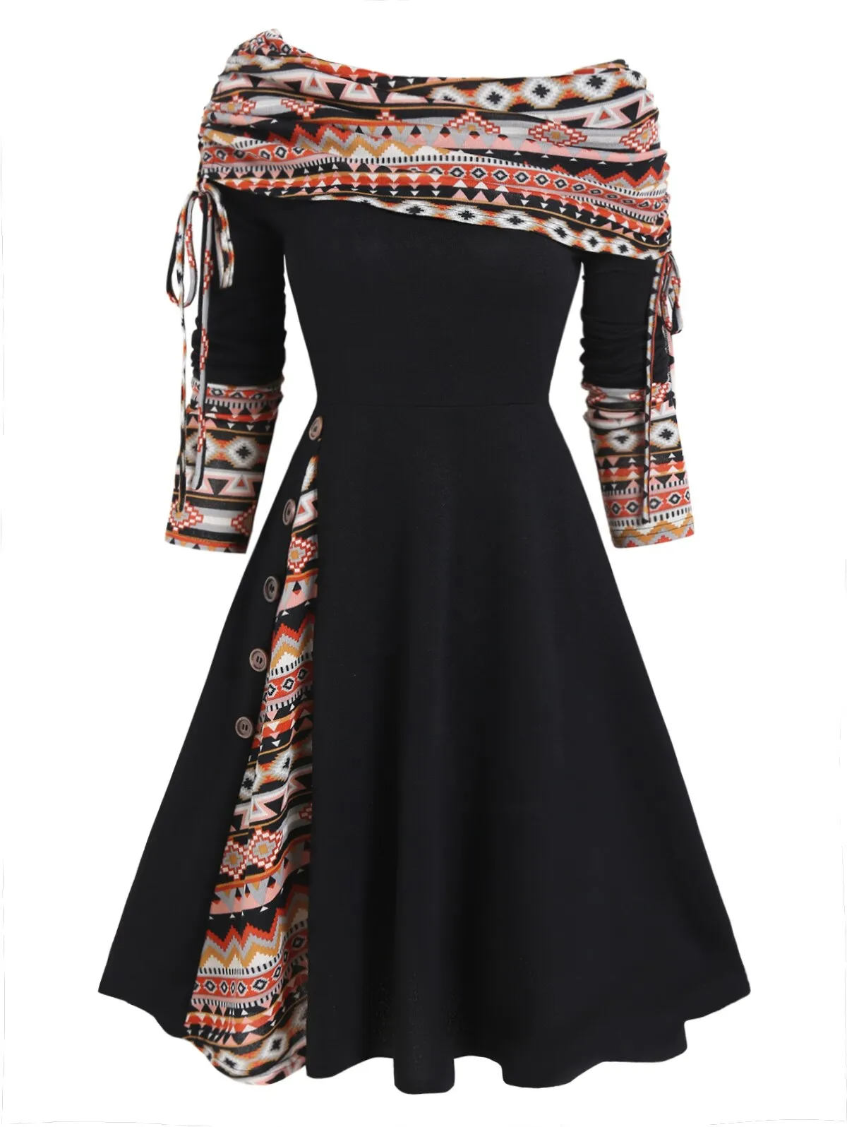 DressBetty - Convertible Striped Foldover Elegant Off-Shoulder Knitted Dresses