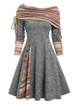 DressBetty - Convertible Striped Foldover Elegant Off-Shoulder Knitted Dresses