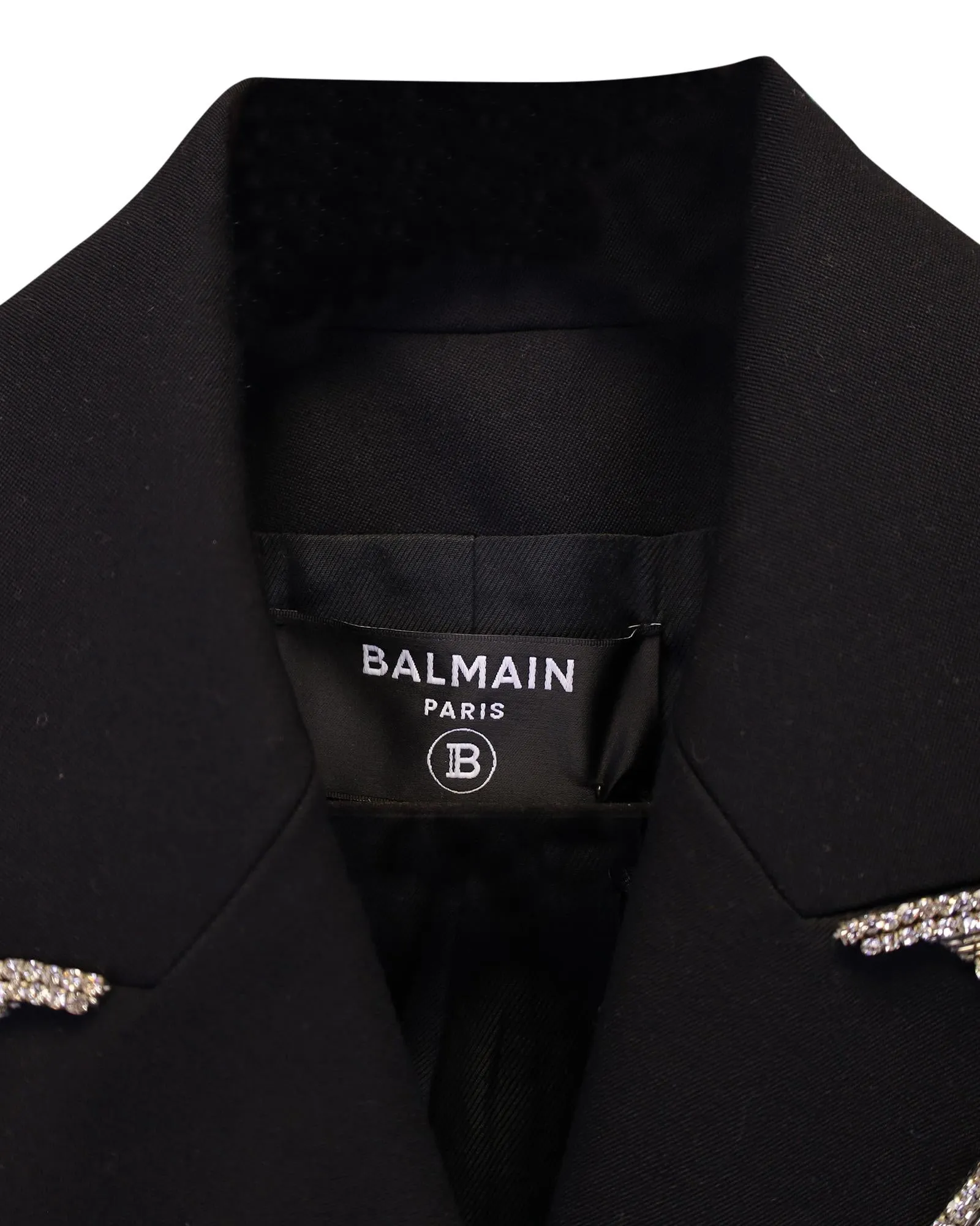 Embroidered Lapel Double Breasted Black Blazer in Wool