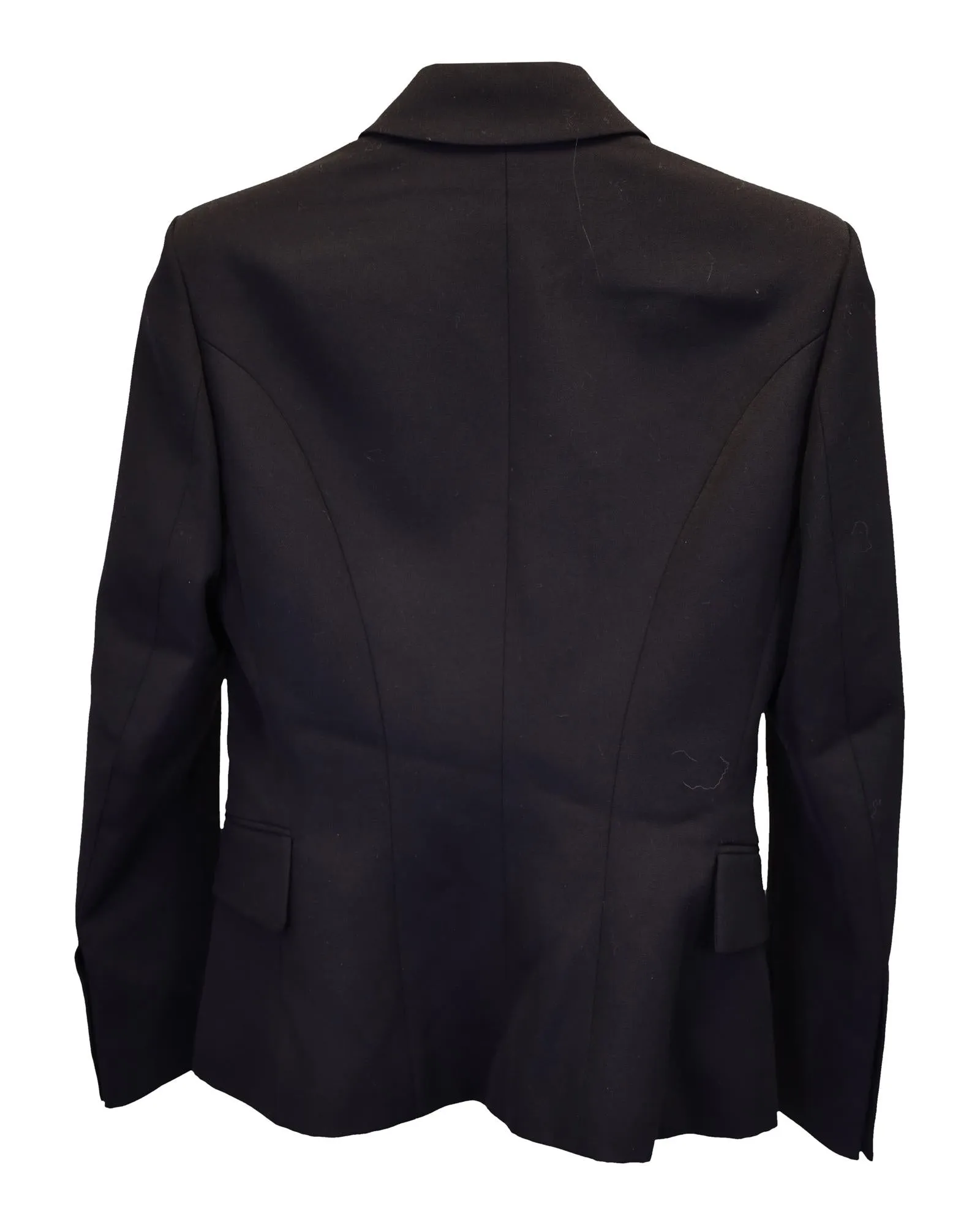 Embroidered Lapel Double Breasted Black Blazer in Wool