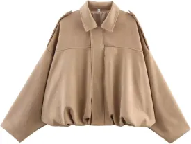 Faux Suede Jacket Women Oversized Long Sleeve Zip Up Epaulet Bomber Leather Jackets Oversized Casual Coat