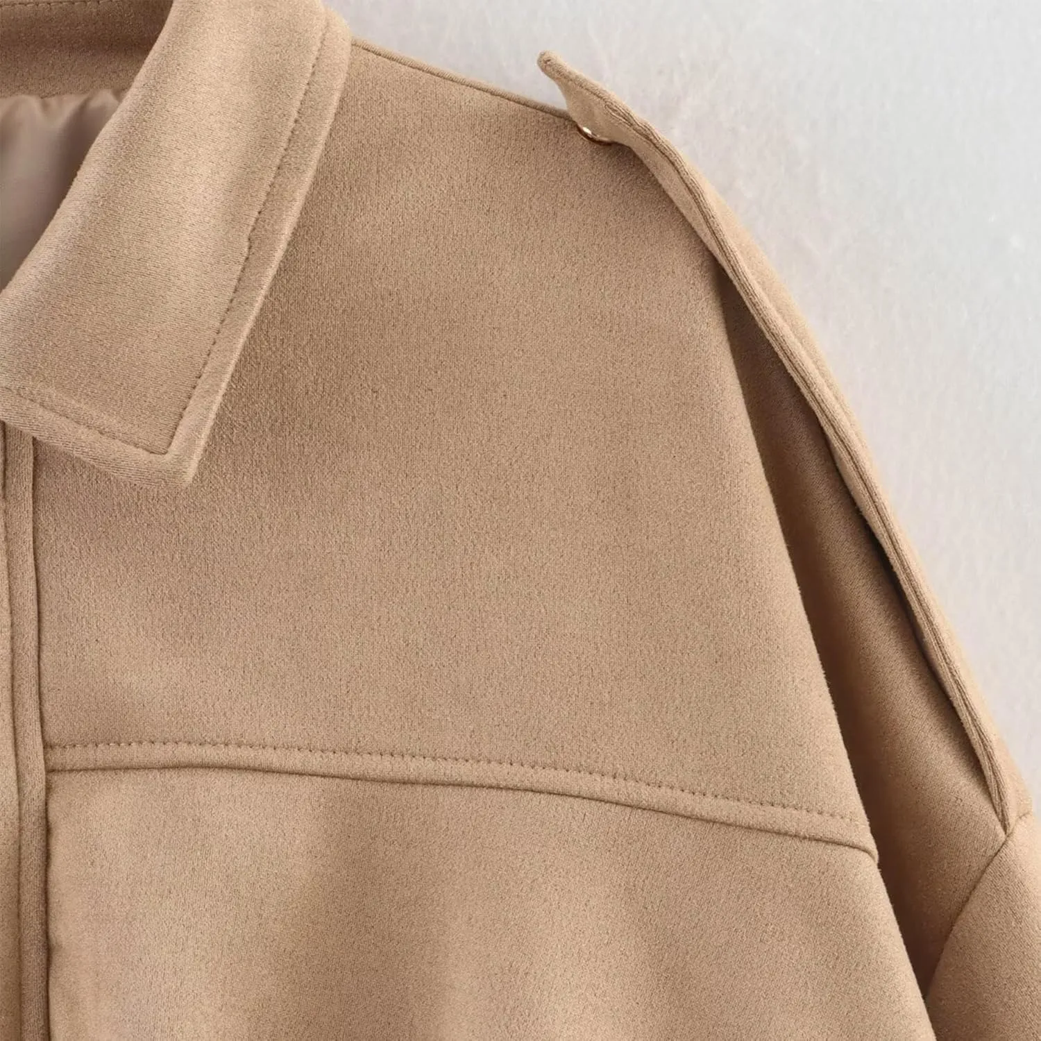 Faux Suede Jacket Women Oversized Long Sleeve Zip Up Epaulet Bomber Leather Jackets Oversized Casual Coat