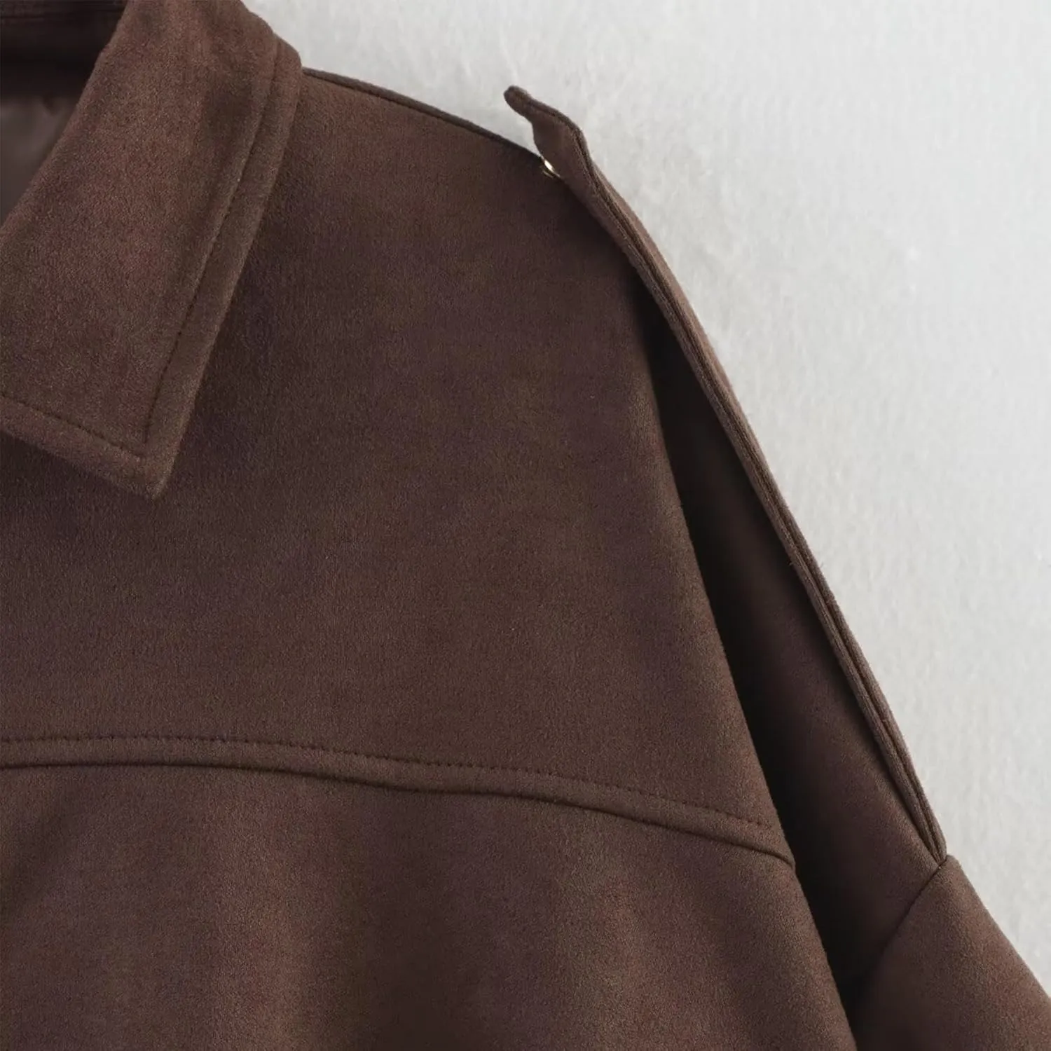 Faux Suede Jacket Women Oversized Long Sleeve Zip Up Epaulet Bomber Leather Jackets Oversized Casual Coat