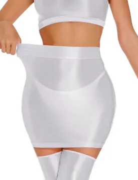 FEOYA Women??s Oil Shiny Bodycon Skirts Silky Smooth Pencil Mini Skirts Sexy Glossy Hot Skirts Club Party