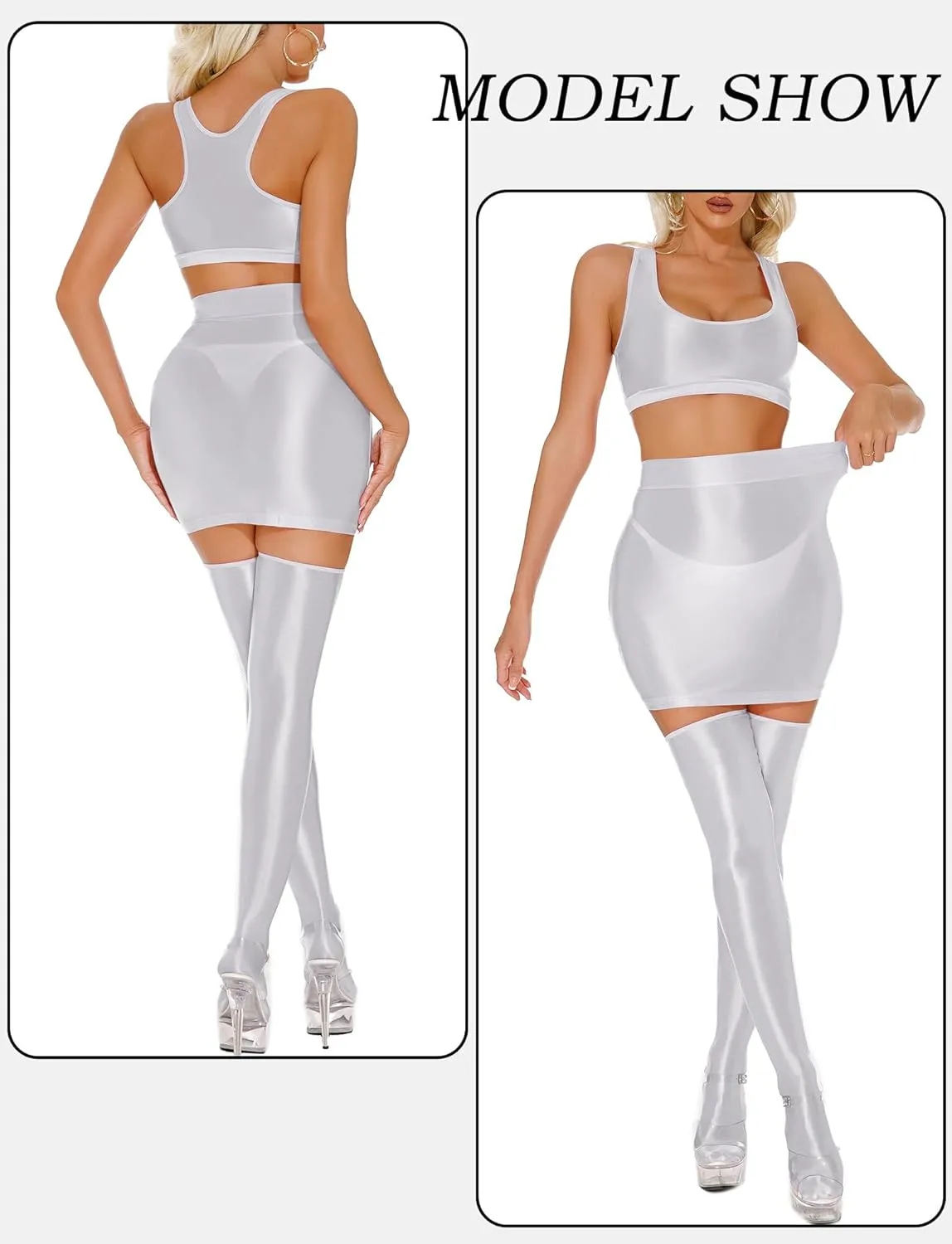 FEOYA Women??s Oil Shiny Bodycon Skirts Silky Smooth Pencil Mini Skirts Sexy Glossy Hot Skirts Club Party