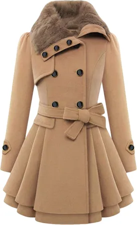 FLITAY Womens Trench Plus Size Casual Pea coat with Belt Hooded Checkered Double Breasted Coat