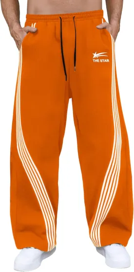 GORGLITTER Men's Wide Leg Baggy Sweatpants Y2k Striped Side Drawstring Waist Track Pants with Pockets