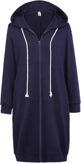 GRACE KARIN Women's Casual Pockets Zip up Hoodies Tunic Sweatshirt Long Hoodie Jacket