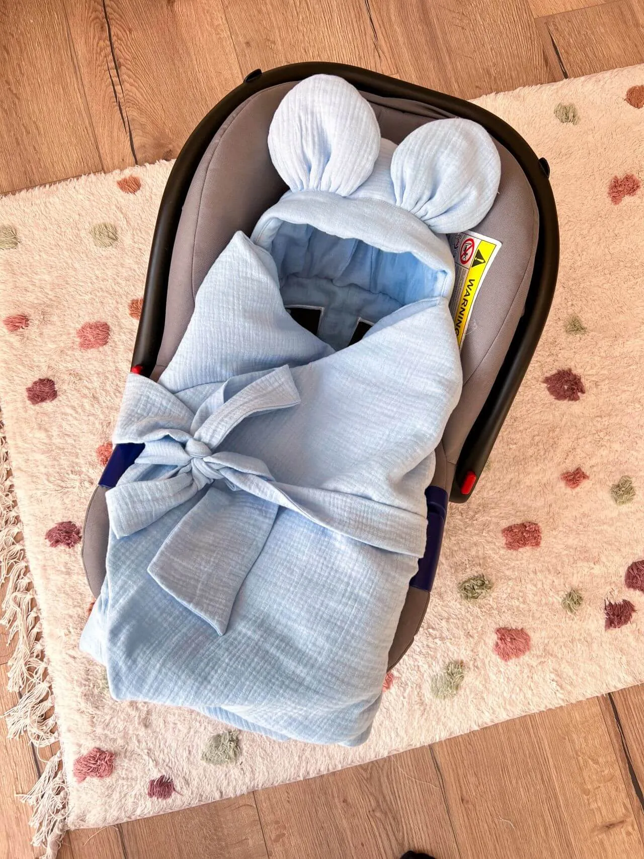 Handmade Car Seat Blanket - 100% Muslin Cotton - Blue