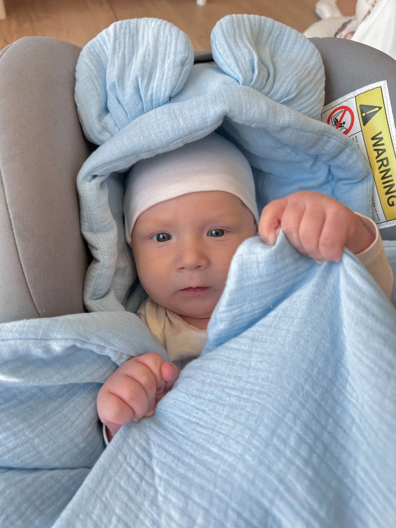 Handmade Car Seat Blanket - 100% Muslin Cotton - Blue