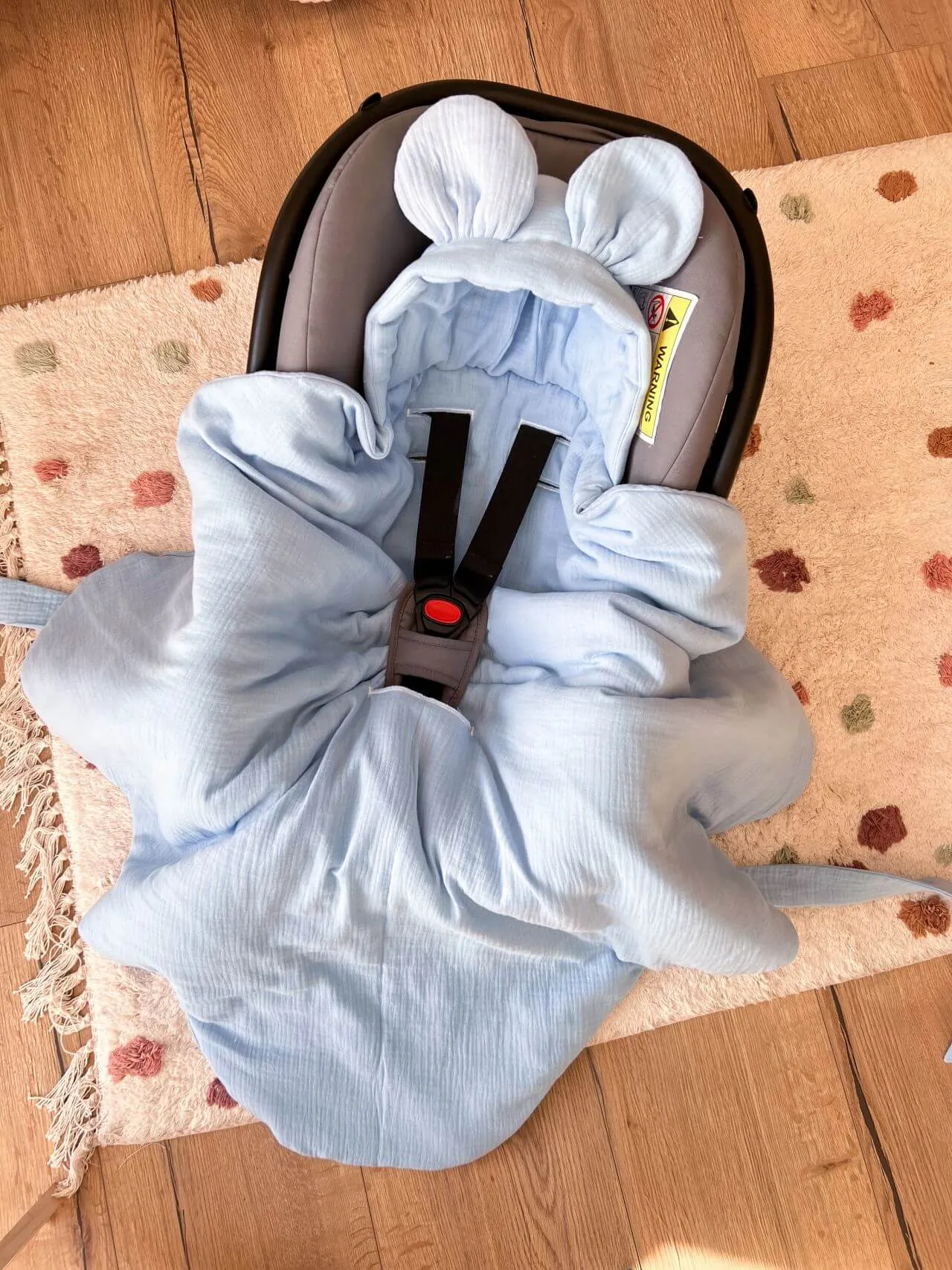 Handmade Car Seat Blanket - 100% Muslin Cotton - Blue