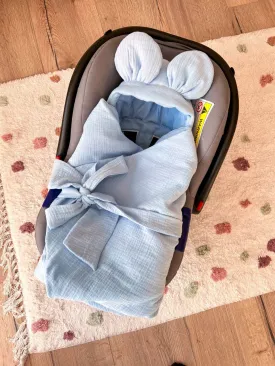 Handmade Car Seat Blanket - 100% Muslin Cotton - Blue