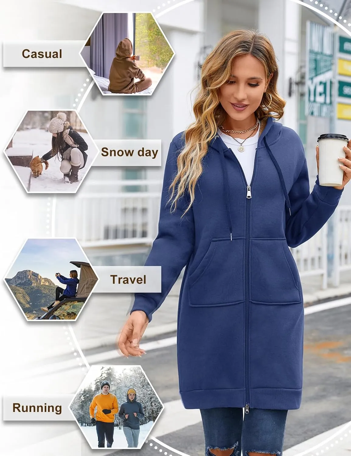HEEKPEK Women's Long Hoodies Tunic Winter Fleece Jackets Casual Zip up Hoodies Soft Sherpa Sweatshirts Warm Long Coats