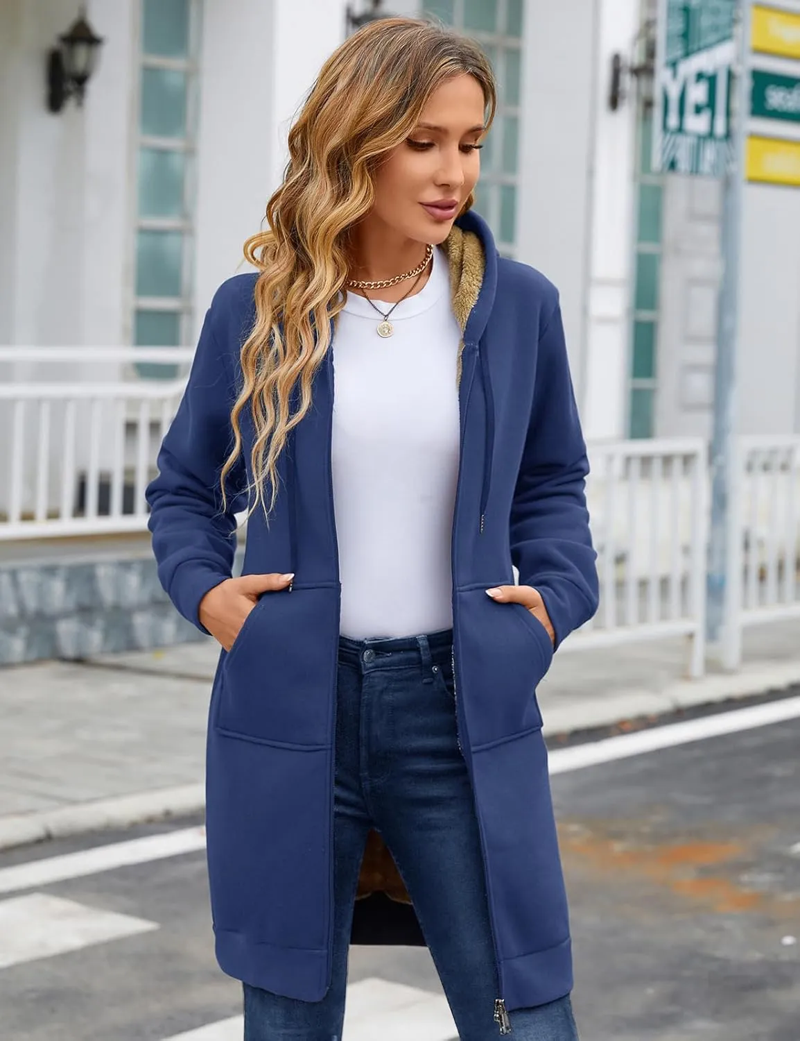 HEEKPEK Women's Long Hoodies Tunic Winter Fleece Jackets Casual Zip up Hoodies Soft Sherpa Sweatshirts Warm Long Coats