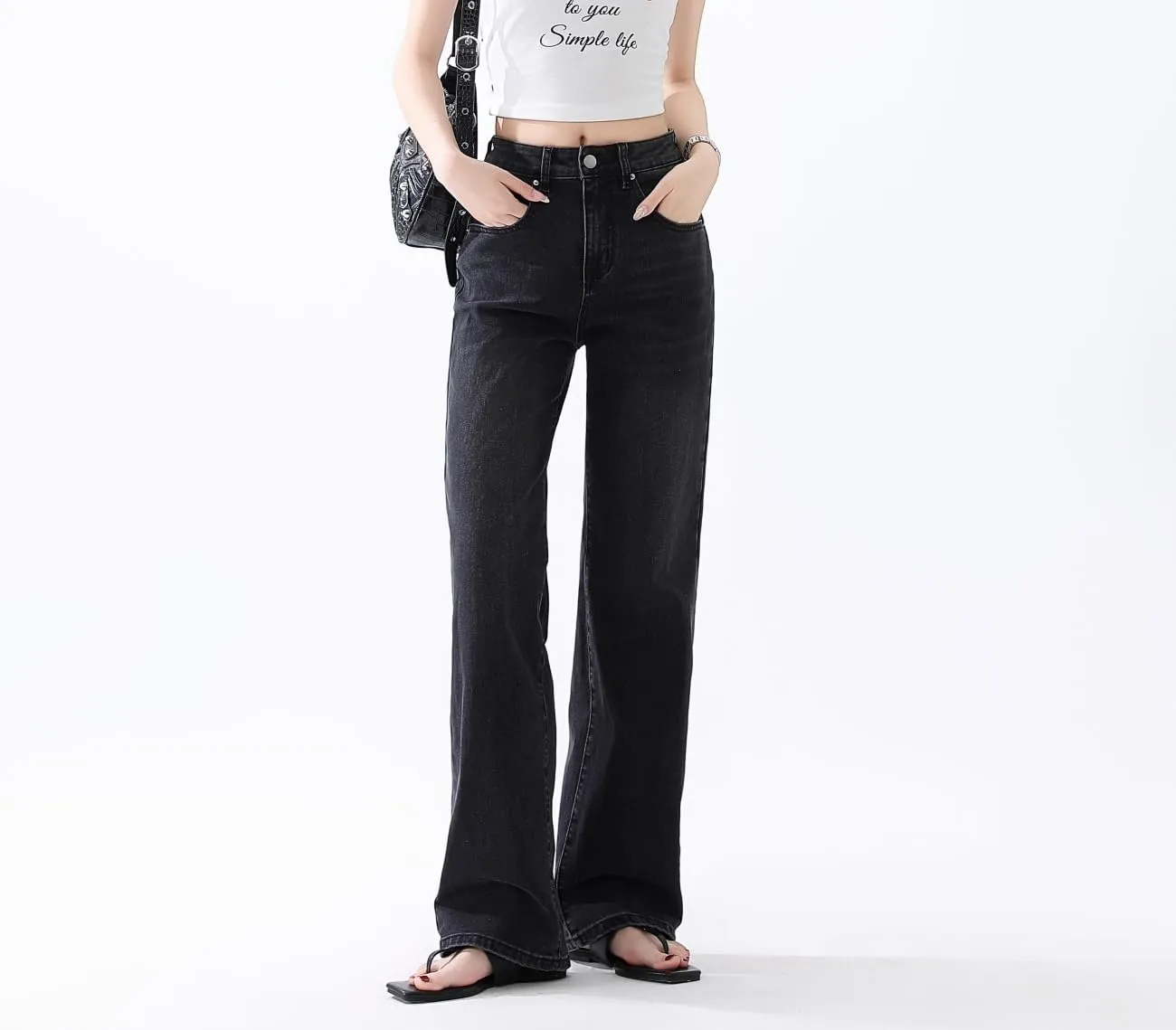 High Waisted Jeans for Women Straight Leg Stretchy Trendy Baggy Casual Lady Basic Wide Leg Denim Pants