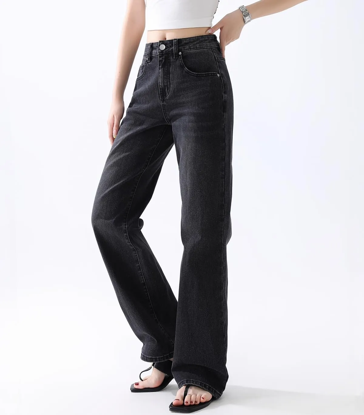 High Waisted Jeans for Women Straight Leg Stretchy Trendy Baggy Casual Lady Basic Wide Leg Denim Pants