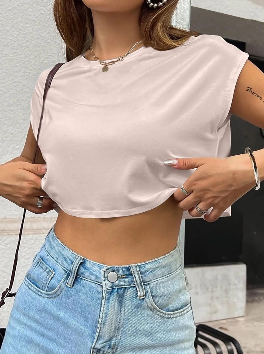 Hilinker Women's Graphic Cap Sleeve Crop Tops Summer Casual Crew Neck T Shirts Loose Fit Basic Tees